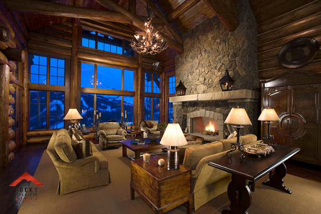 Beautiful Handcrafted Lodge Style Home - Rustic - Living Room - Other - by  Rocky Mountain Homes/Rocky Mountain Log Homes