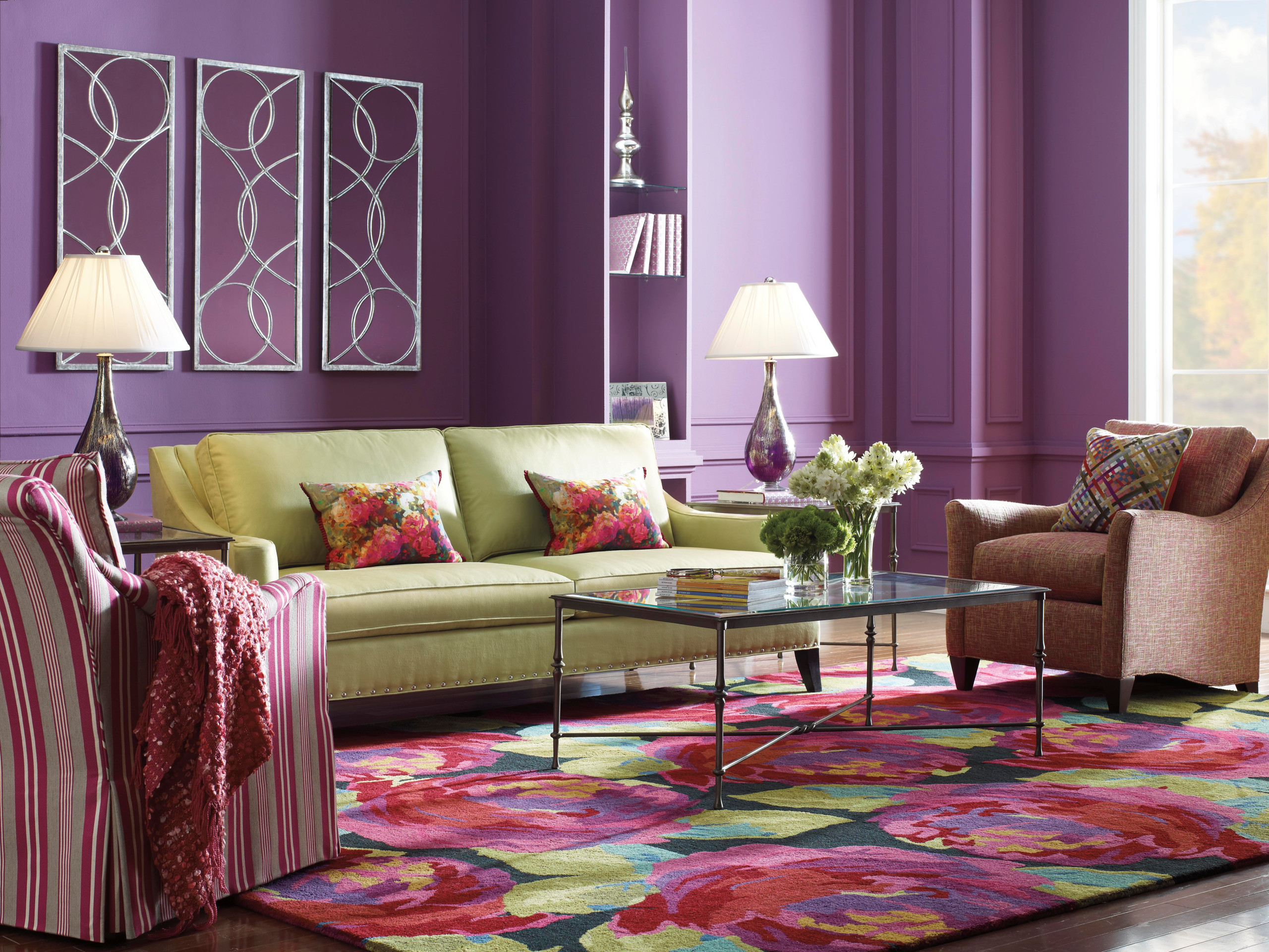 75 lila wohnzimmer mit lila wandfarbe ideen & bilder - oktober