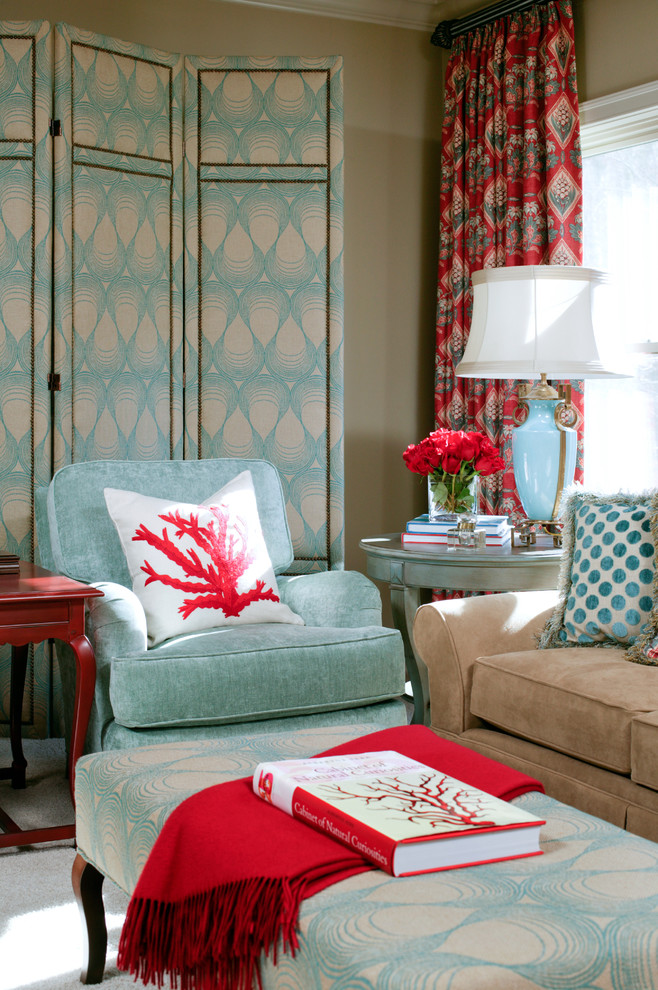 Example of a classic living room design in Little Rock with beige walls