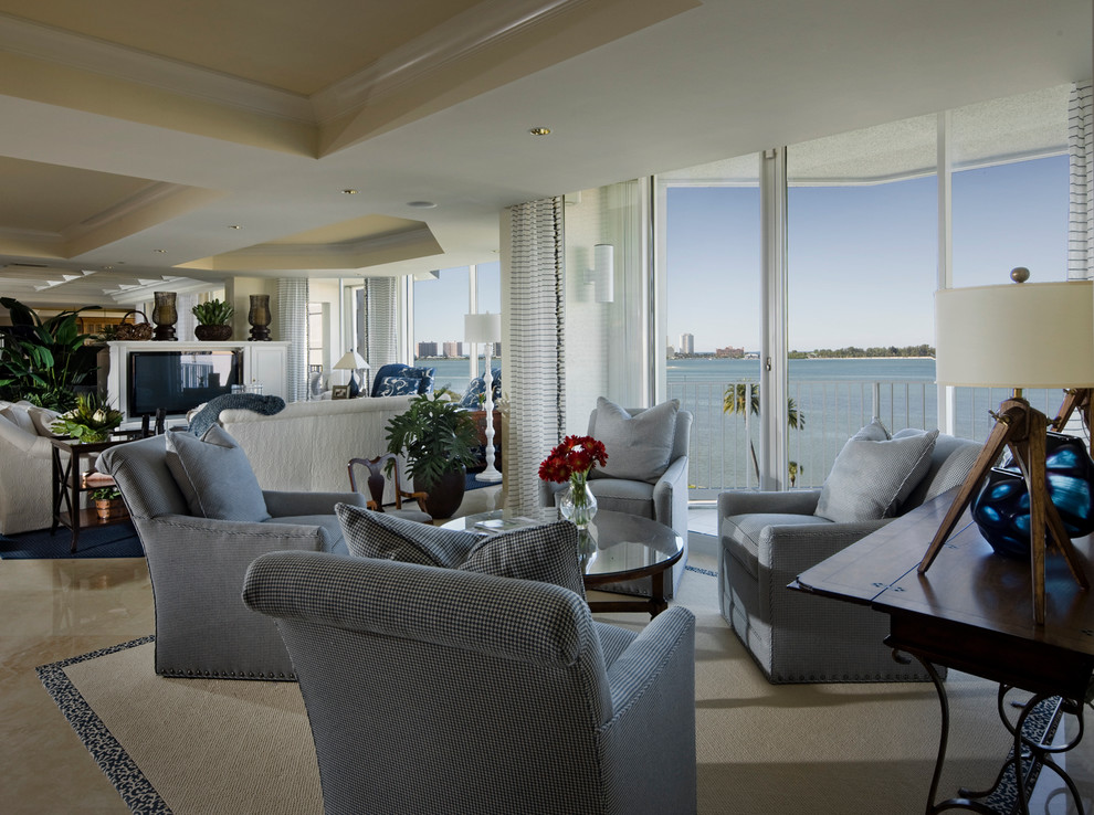 This is an example of a coastal living room in Tampa.
