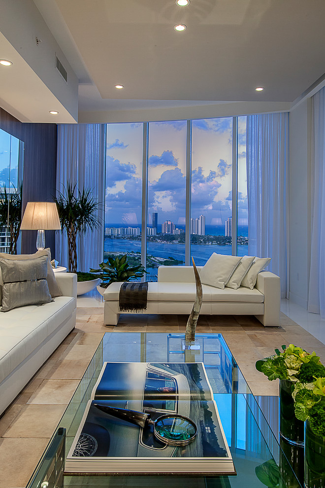 Inspiration for an expansive modern living room in Miami.