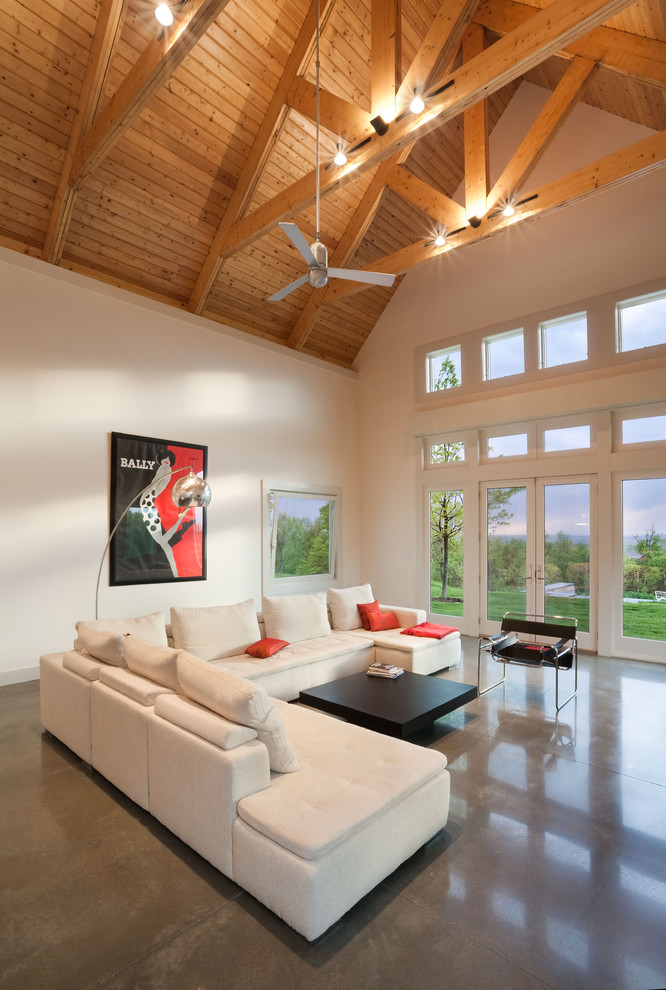 Trendy concrete floor living room photo in New York