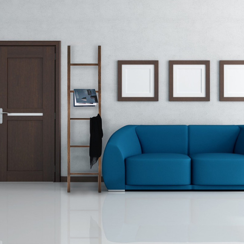Idee per un piccolo soggiorno minimalista con pareti grigie
