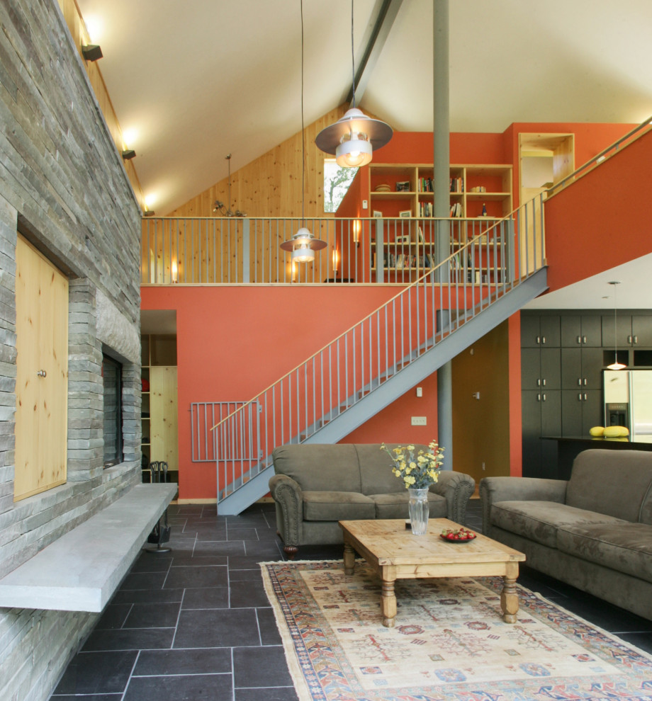 Design ideas for a contemporary living room in Portland Maine.