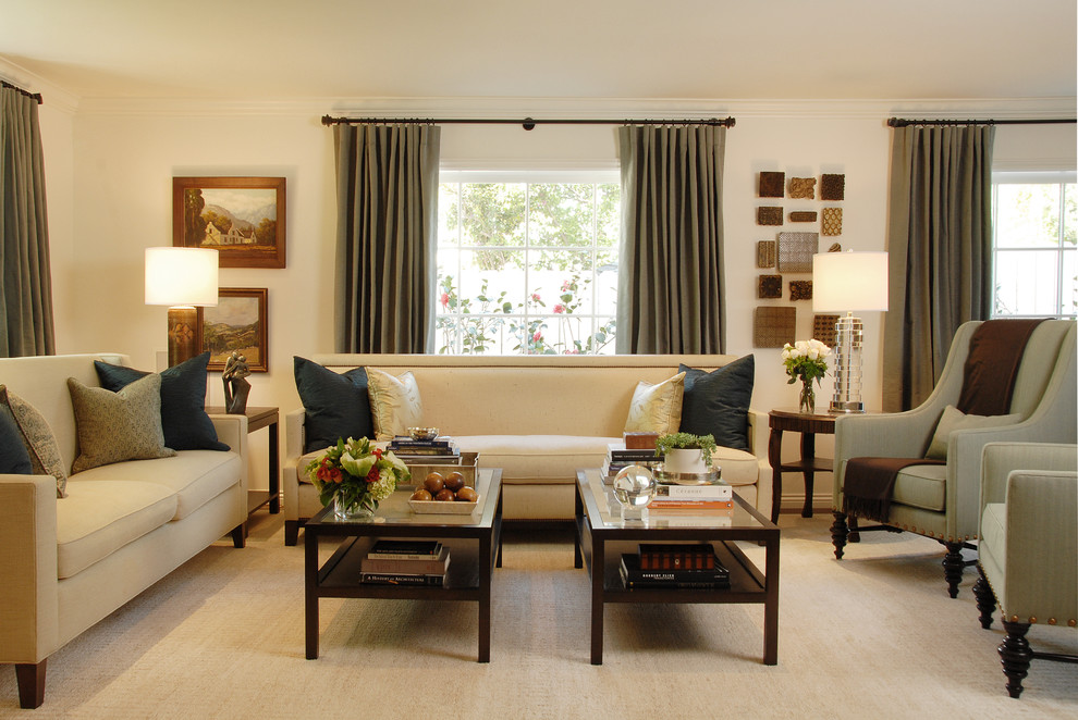 Inspiration for a large timeless living room remodel in Los Angeles with beige walls