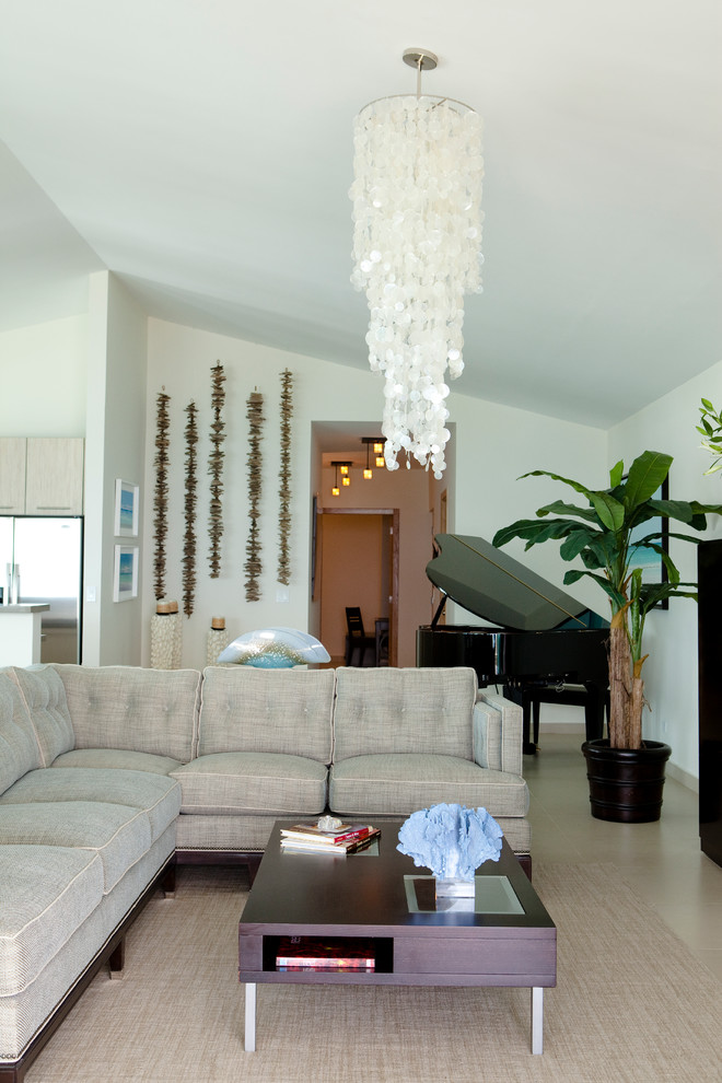 Inspiration for a coastal open concept living room remodel in Other with a music area
