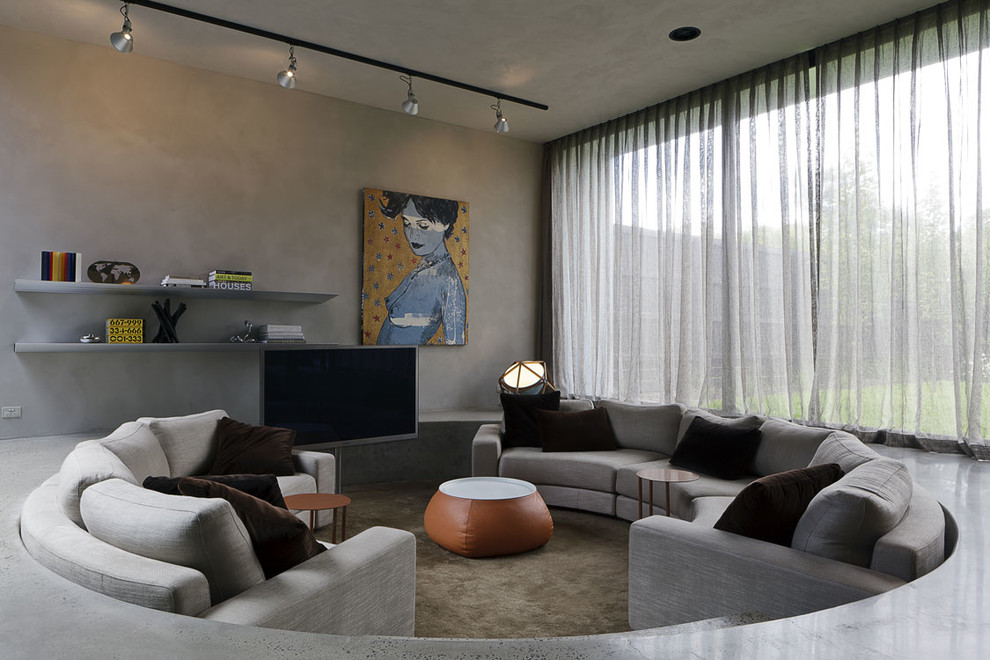 Repräsentatives Modernes Wohnzimmer mit beiger Wandfarbe und Teppichboden in Melbourne