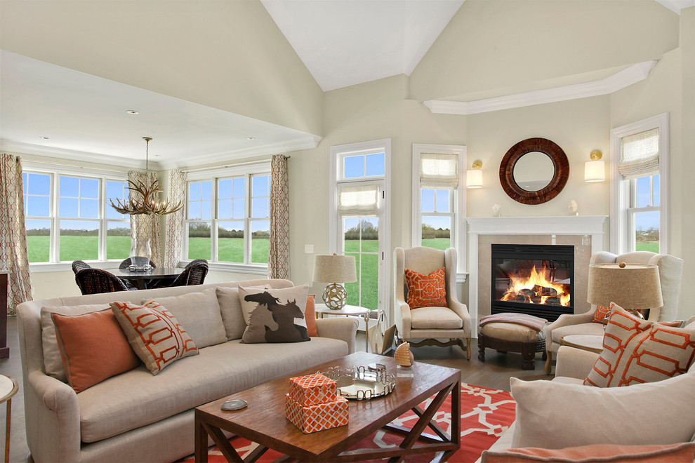 Pond Southampton Village E Model Rustic Living Room New