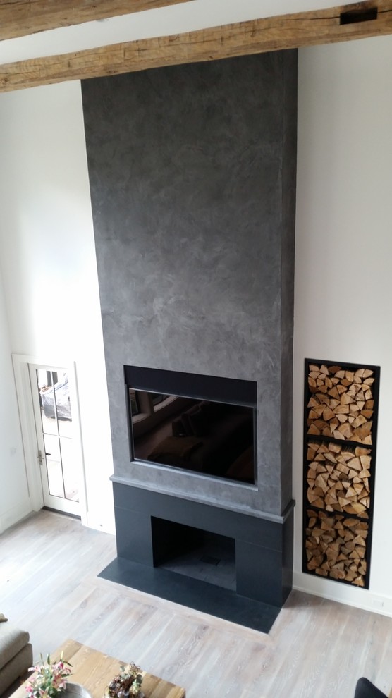 Black Absolute Fireplace Modern Living Room New York by