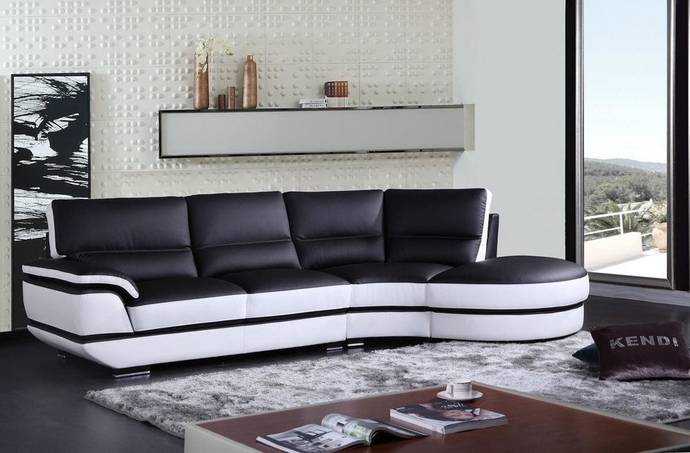 Black and White Bonded Leather Sectional Sofa - Modern - Living Room ...