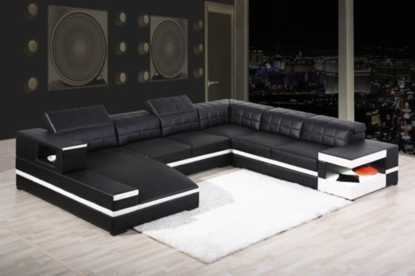 black bonded leather sectional sofa with headrests