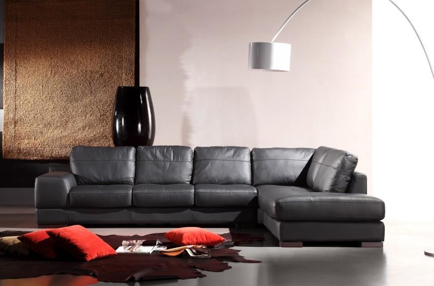 Black Leather Sectional Sofa In Genuine, Genuine Leather Sectionals Canada