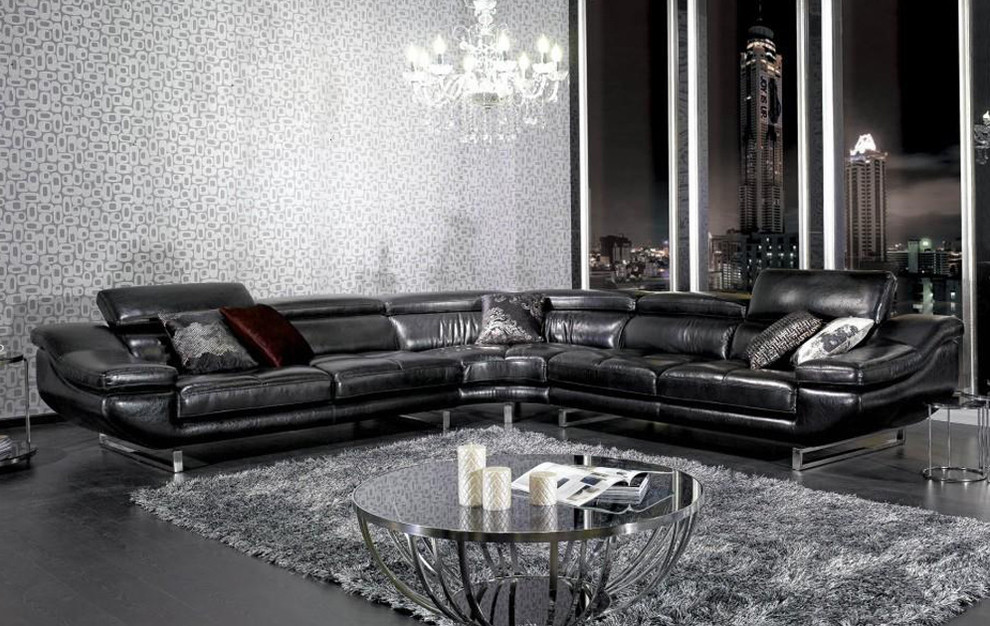 Black Leather Sectional Sofa Set - Modern - Living Room - Los Angeles