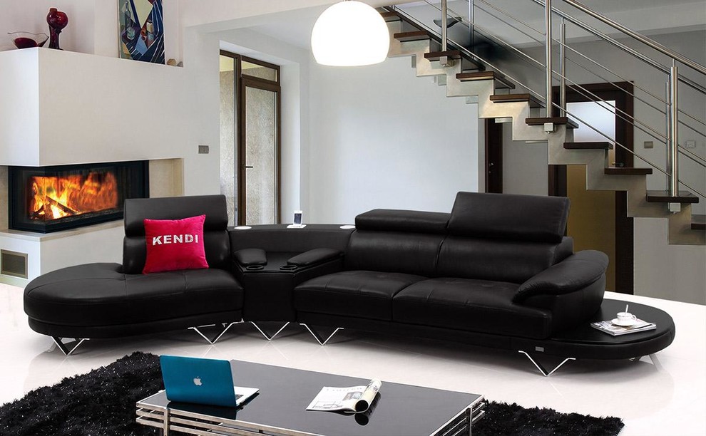Black Leather Sectional Sofa With Cup Holders Modern Living Room Los Angeles By Eurolux Furniture - Sectional Sofas With Cup Holders Black Leather Sectional Sofa With Cup Holders Modern Living Room Los Angeles By Eurolux Furniture - Sectional Sofas With Cup Holders