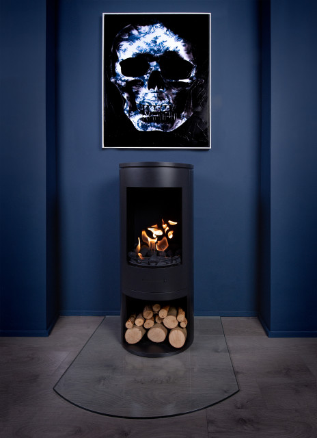 Black Modern Cylinder Bioethanol Stove with a dramatic painting - Modern -  Living Room - London - by Bio Fires | Houzz
