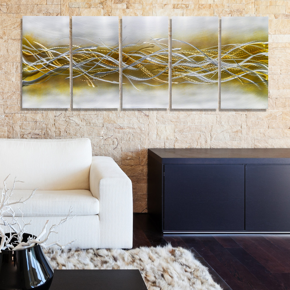 Blades of Harvest Contemporary Gold and Silver Fusion Metal Wall
