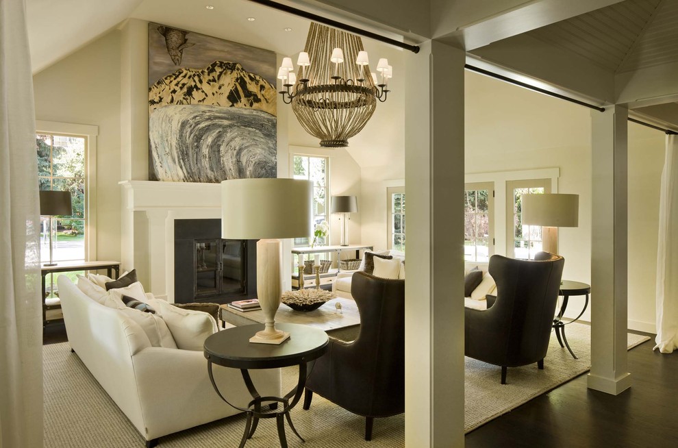 Living room - transitional living room idea in Denver with a standard fireplace and no tv