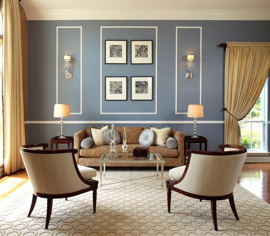 Blue Accent Wall in Living Room - Traditional - Living Room - New York