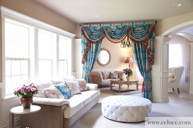 Blue Lantern swag valance curtain set - Traditional - Living Room - Seattle  - by Celuce | Houzz IE