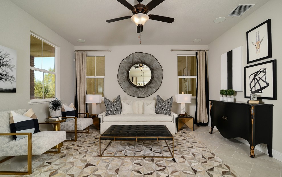 Inspiration for a mid-sized contemporary open concept porcelain tile living room remodel in Sacramento with beige walls, no fireplace and no tv