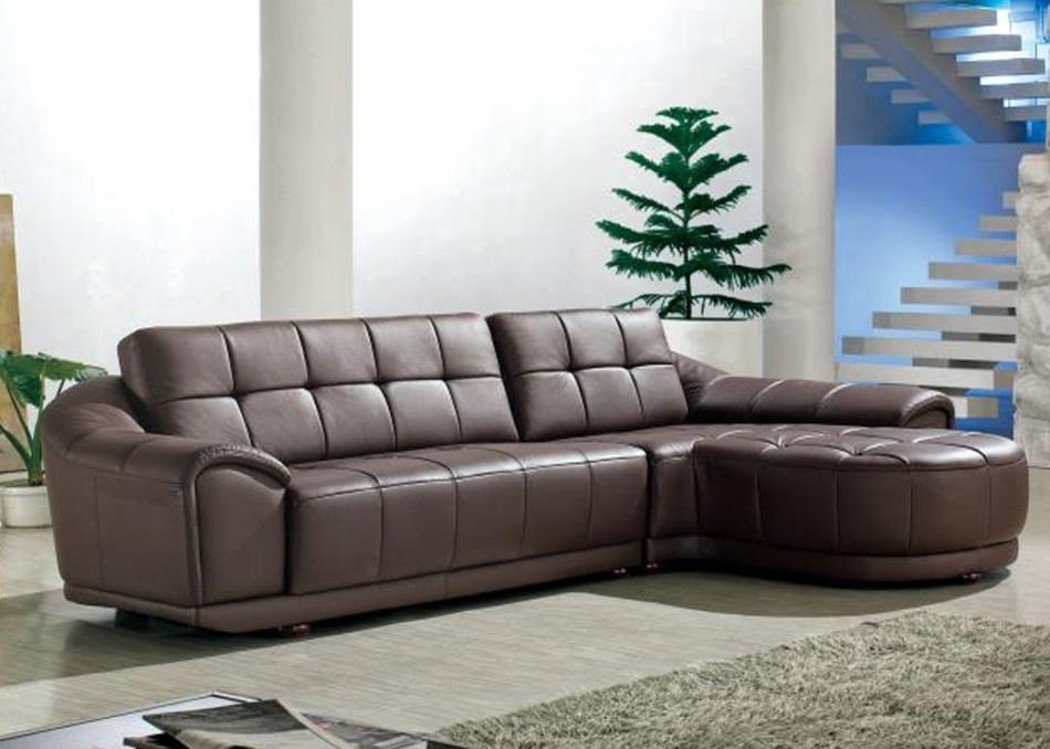 Bonded Leather Sectional Sofa in Brown Modern Living Room Los