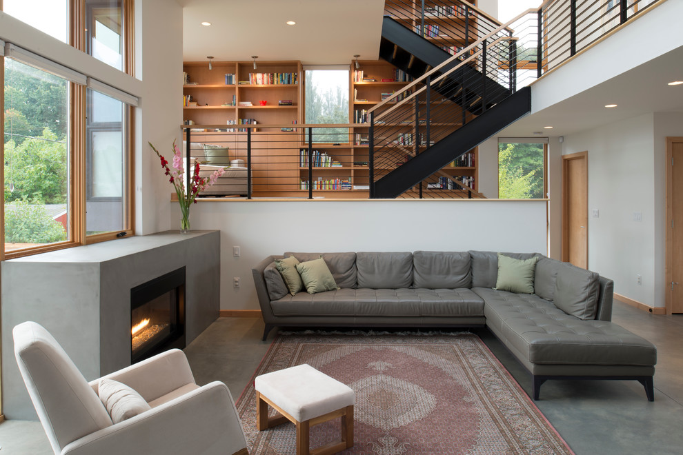 Ispirazione per un soggiorno design con pavimento in cemento