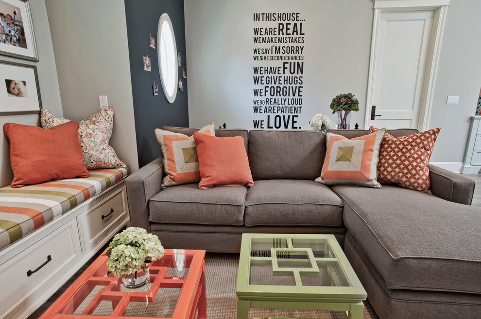 Living room - contemporary living room idea in Los Angeles with gray walls