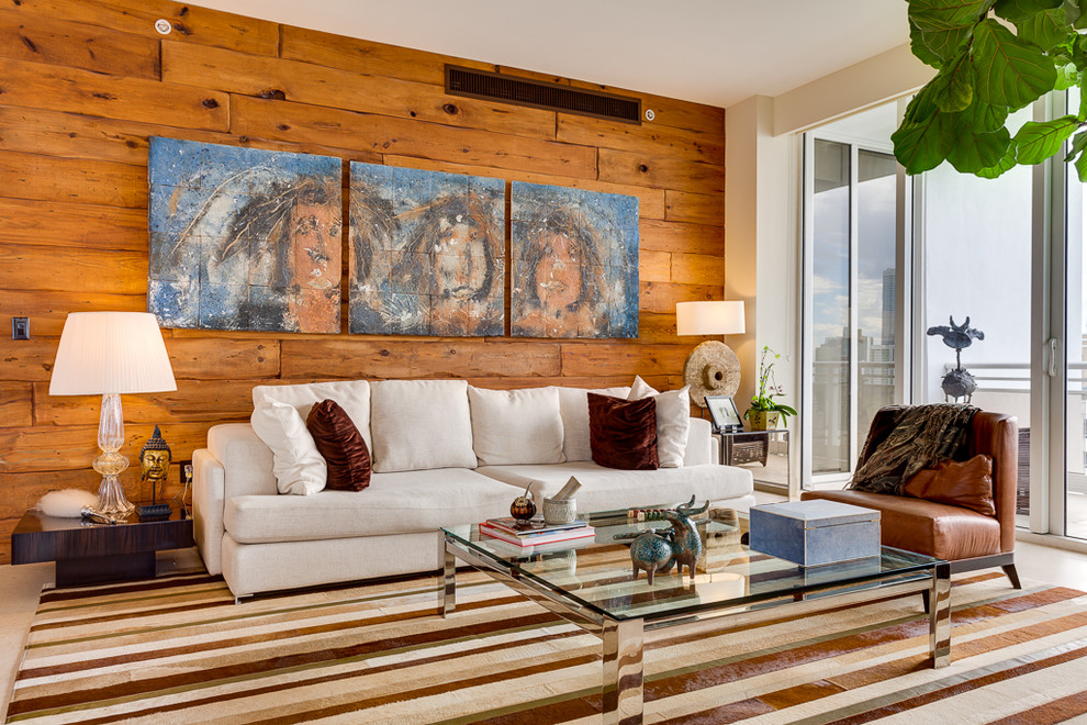 Foto di un soggiorno minimal con sala formale e pareti marroni