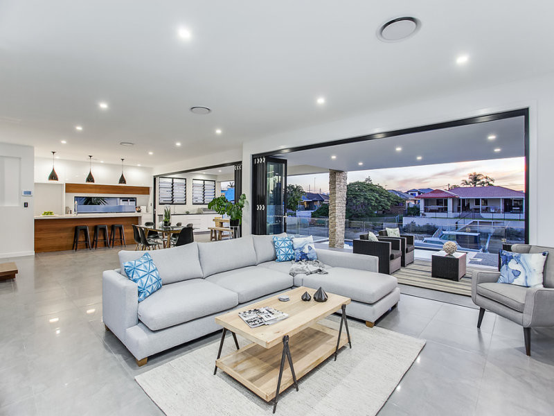 This is an example of a medium sized contemporary open plan living room in Gold Coast - Tweed.