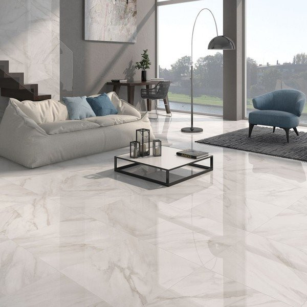 Calacatta White Gloss Floor Tiles Grey Vein Design Direct Tile