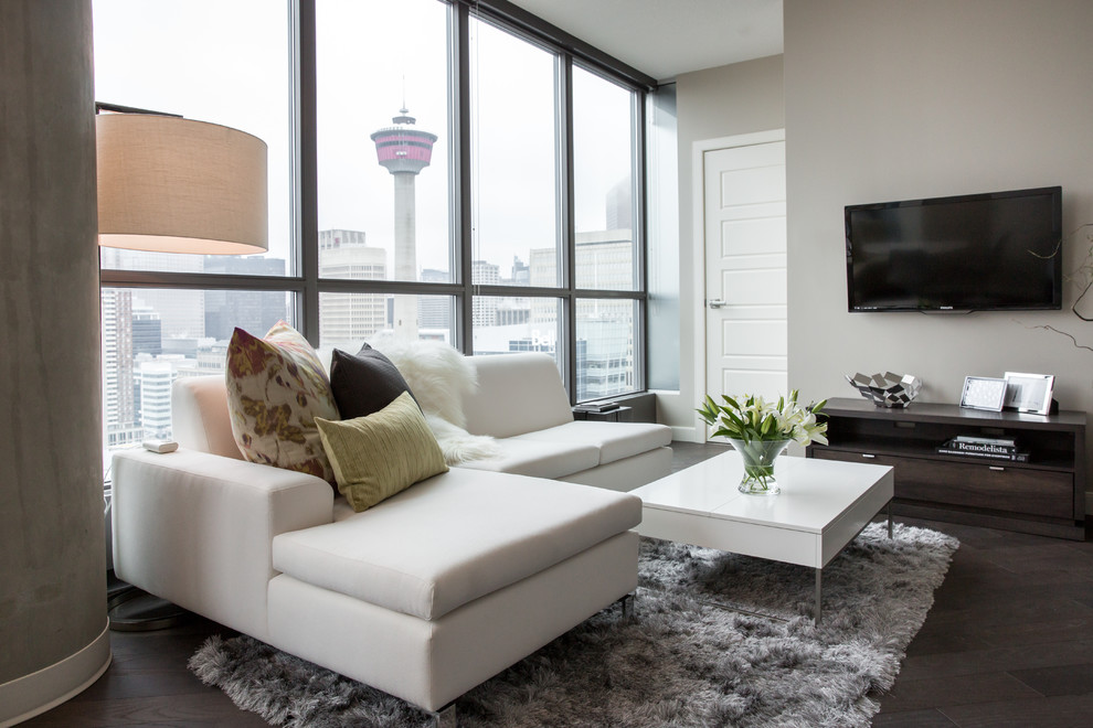 Living room - small modern living room idea in Calgary