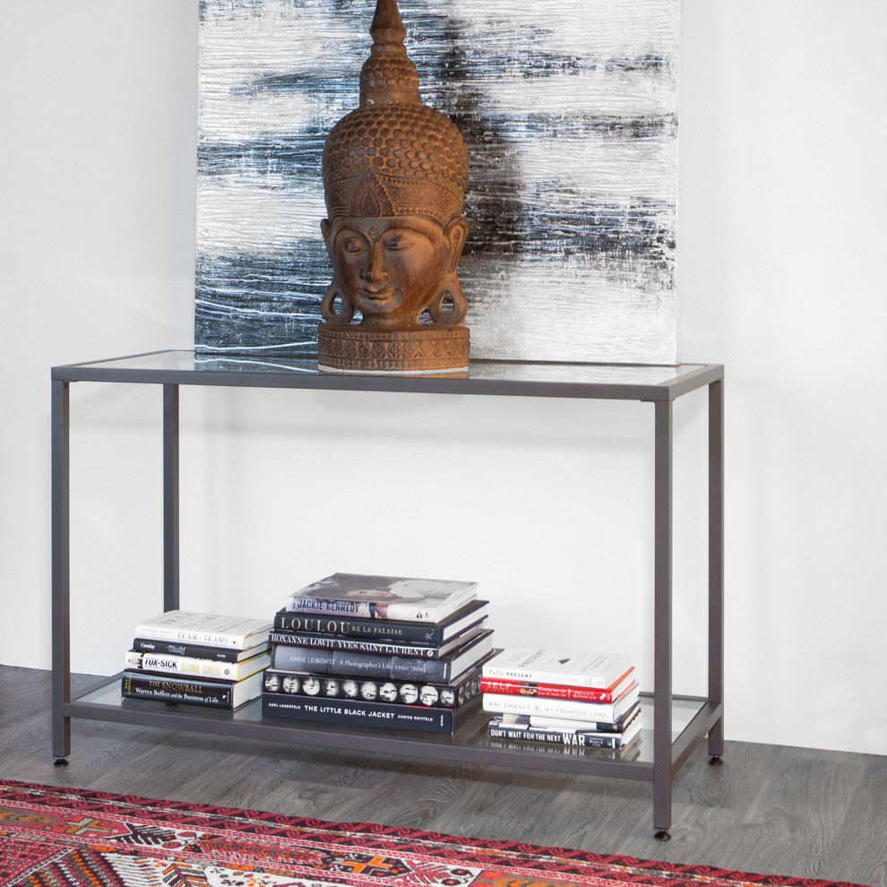 Camber Modern Glass Console Table in Pewter 47 inches 71001 Modern Living Room Los