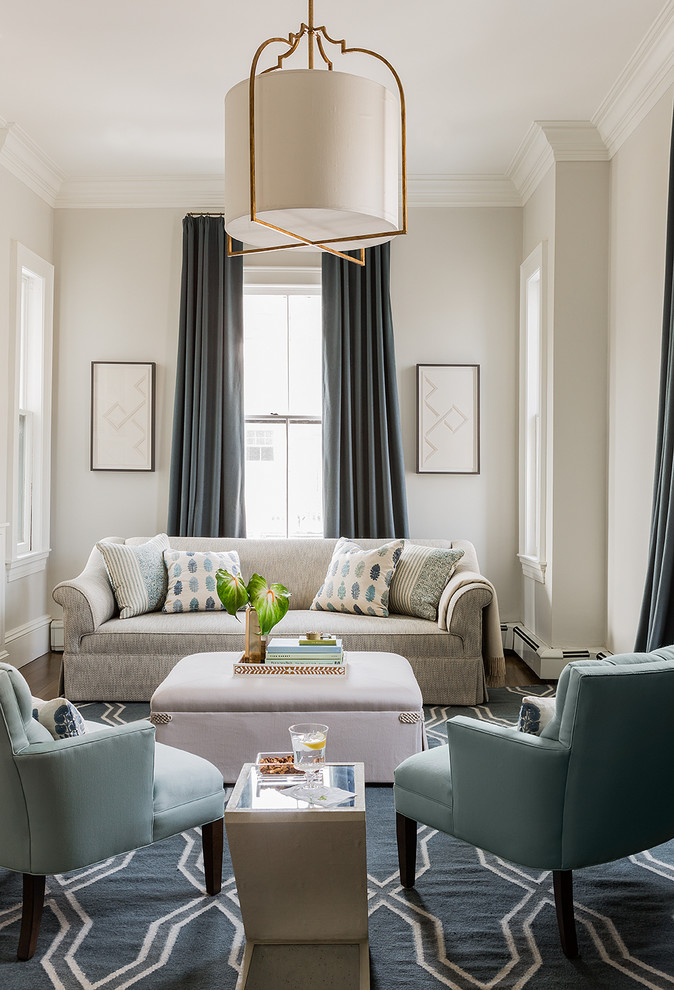 Transitional formal and enclosed living room photo in Boston with beige walls