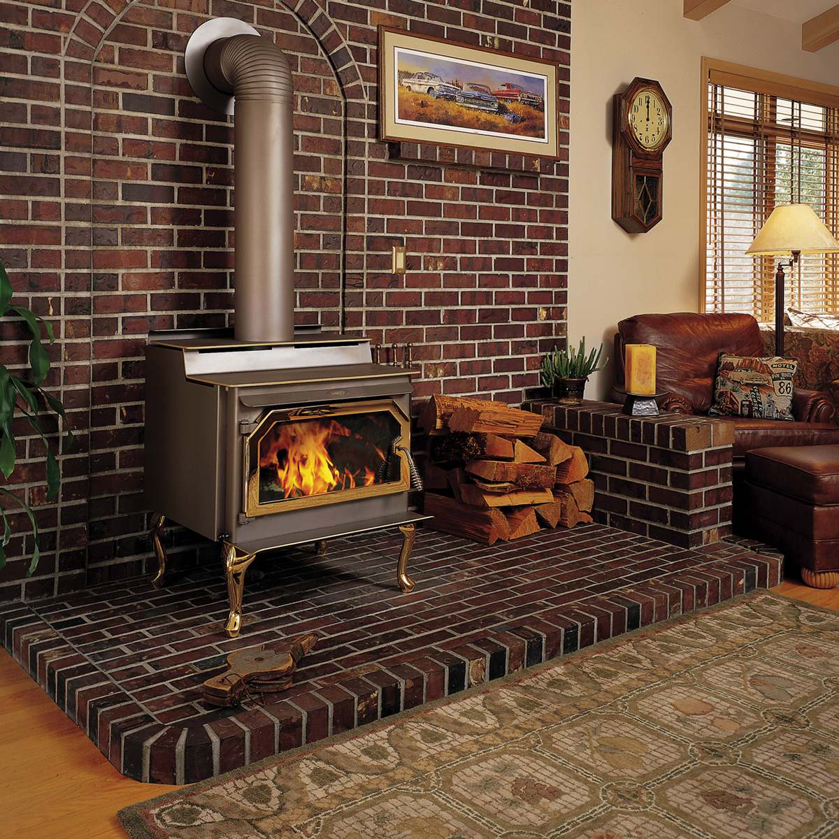 Designs on this cast-iron wood stove exemplify Gothic Revival style