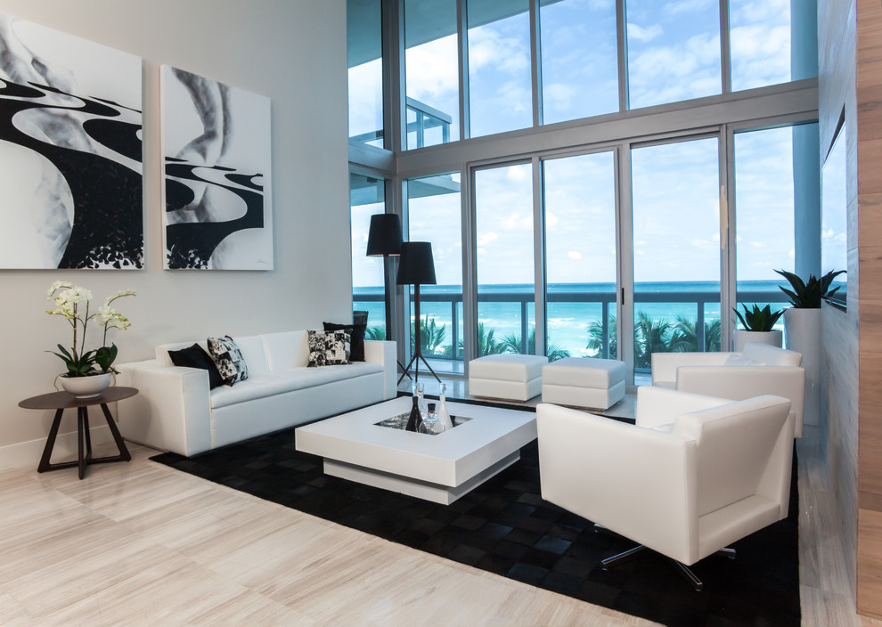 Großes Modernes Wohnzimmer im Loft-Stil in Miami