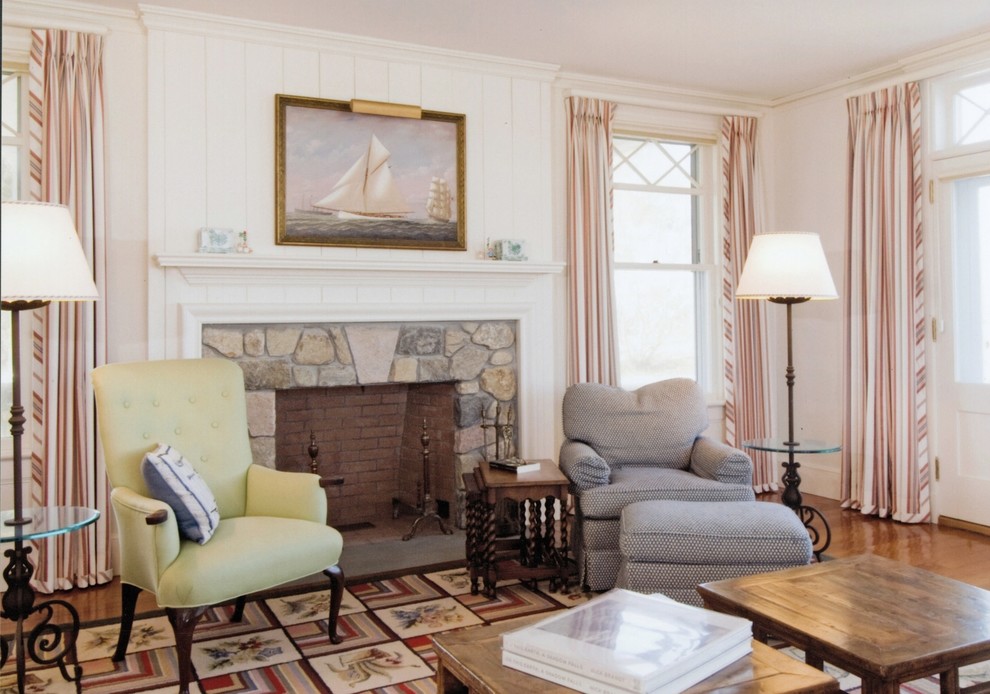 Living room - coastal living room idea in Boston