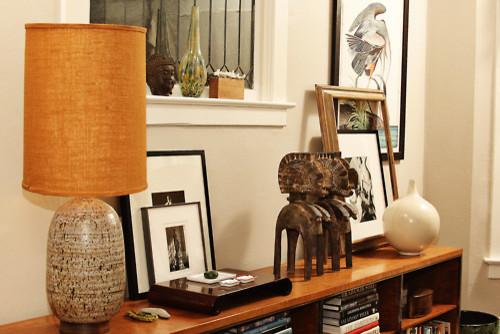 Inspiration for a large eclectic living room in Seattle with a reading nook and beige walls.