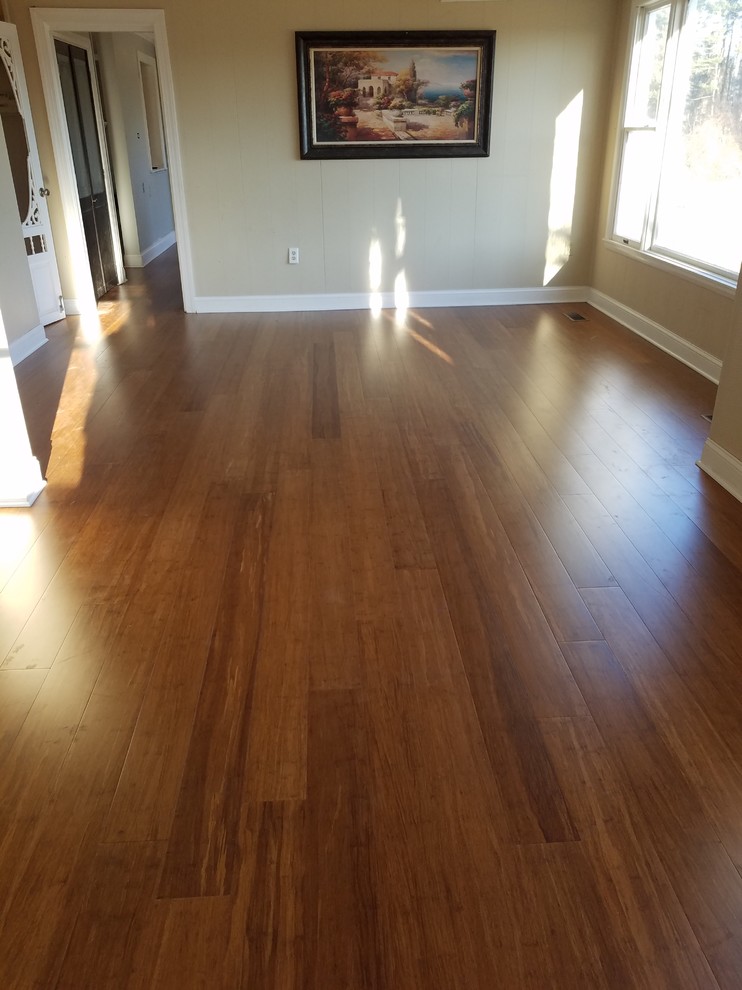 Example of a bamboo floor and brown floor living room design in Baltimore