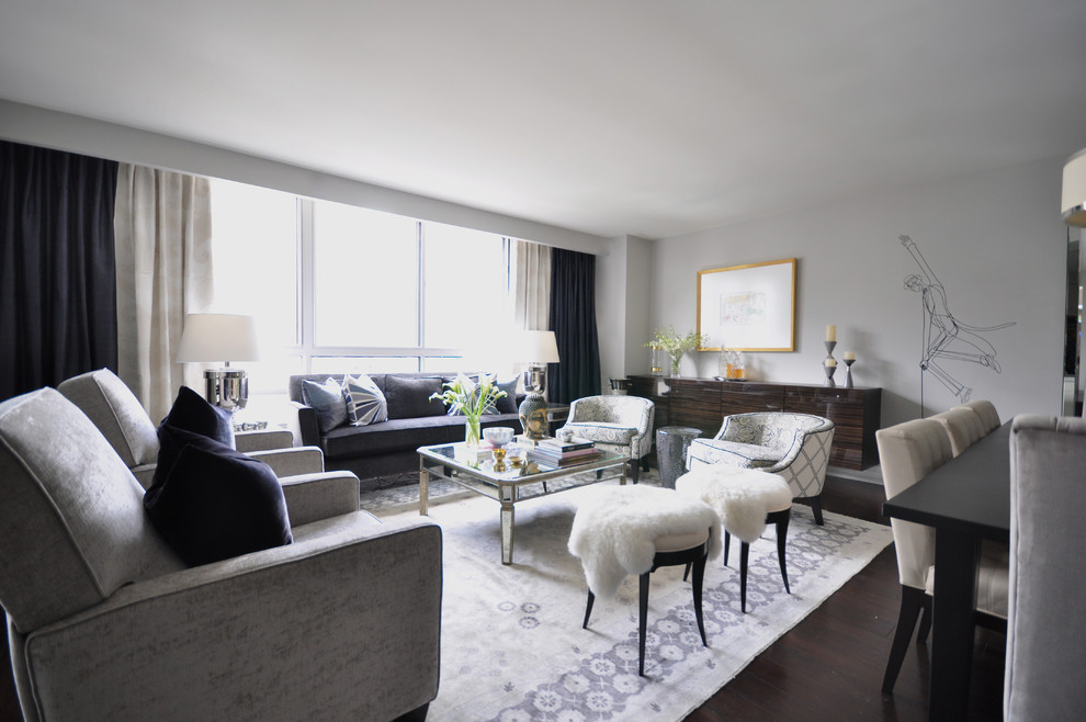 Living room - large contemporary dark wood floor living room idea in Toronto
