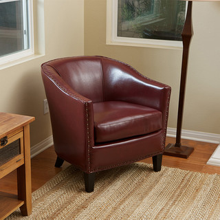 Empierre Brown Leather Club Chair & Ottoman Footstool Set w/ Nailhead  Accents - Modern - Living Room - Los Angeles - by GDFStudio