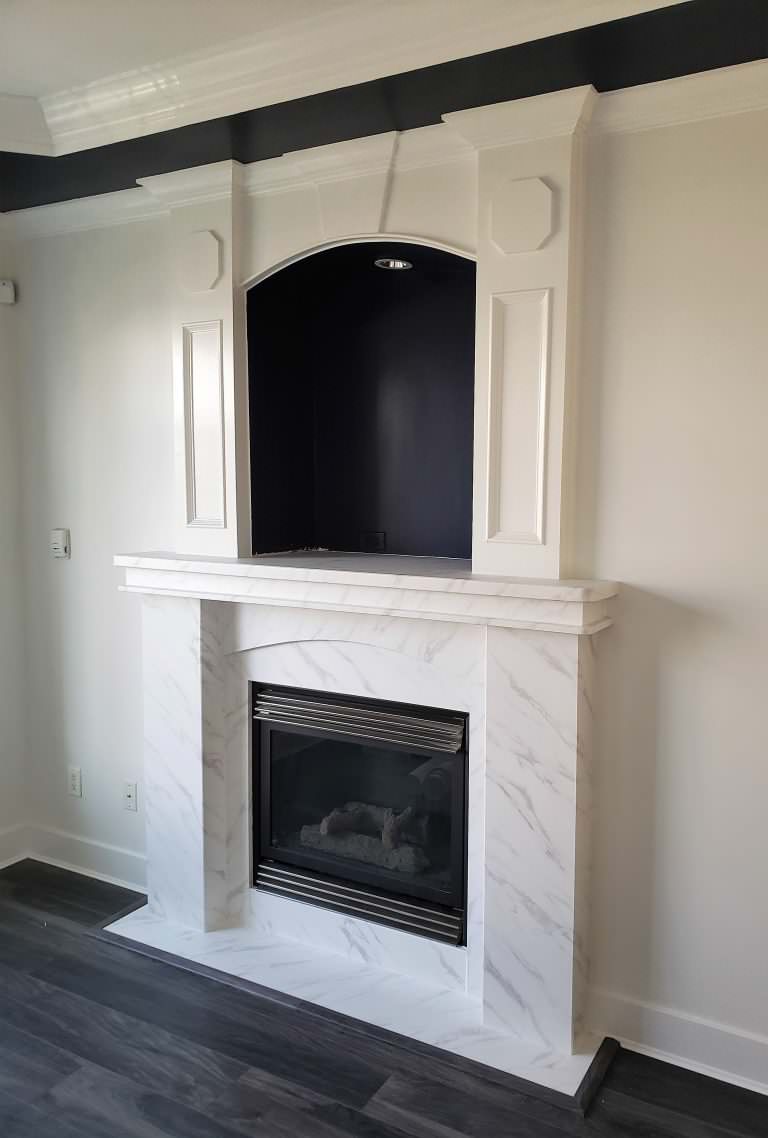 Carrera marble-look fireplace - Contemporary - Living Room - Vancouver - by  MODE Painting | Houzz