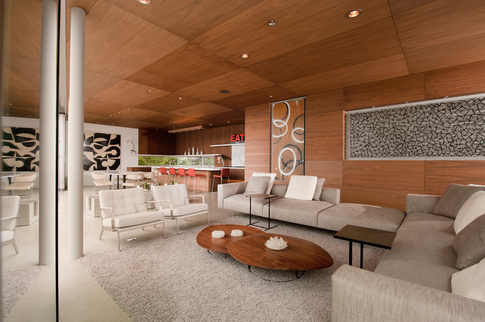 Example of a trendy formal and open concept living room design in San Diego
