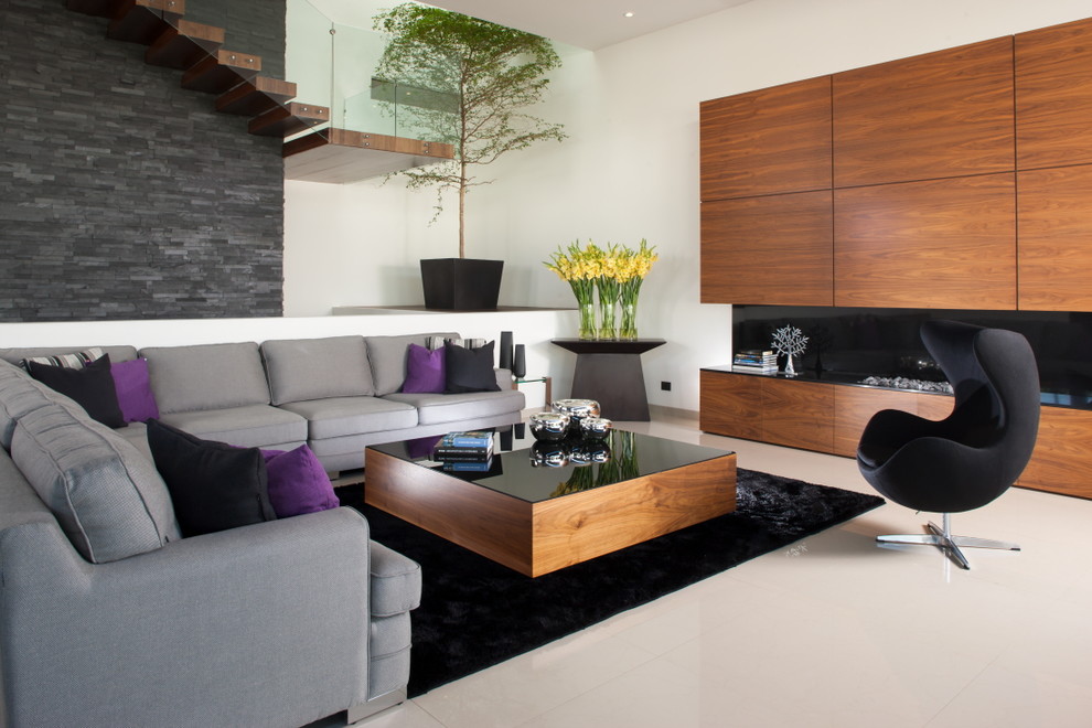 Inspiration for a contemporary formal living room in Other with white walls.