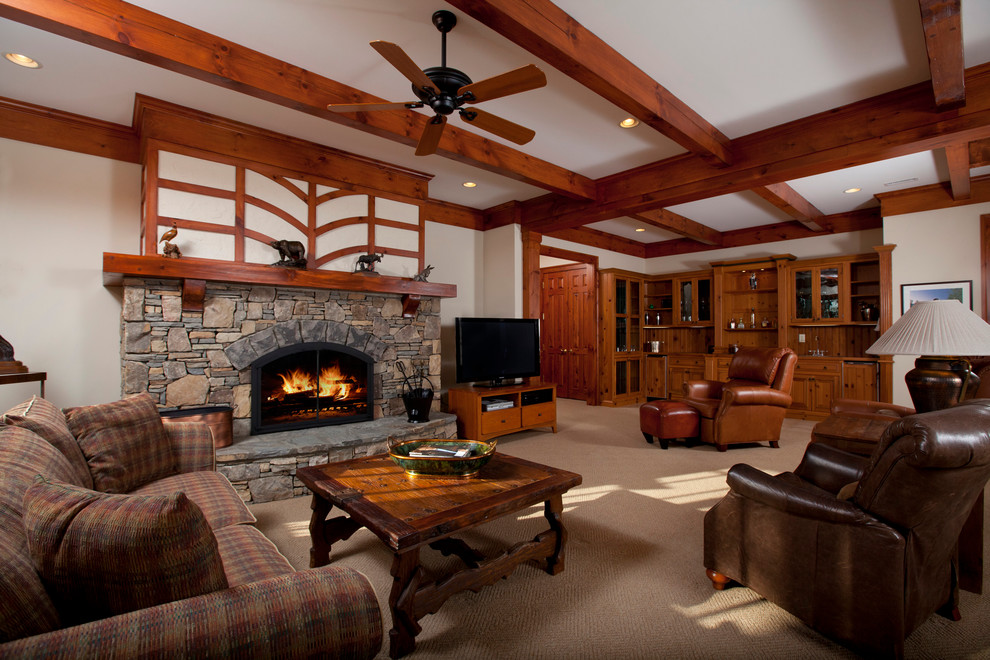Inspiration for a traditional living room in Other with a stone fireplace surround.