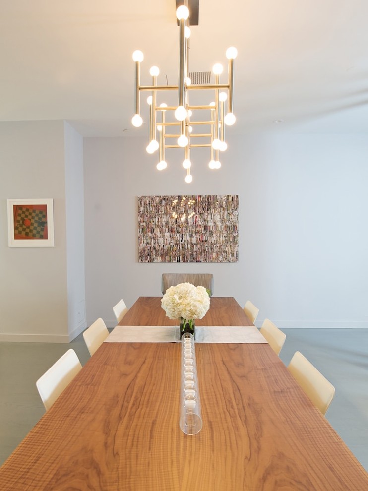 Dining room - mid-sized contemporary dining room idea in New York with beige walls and no fireplace