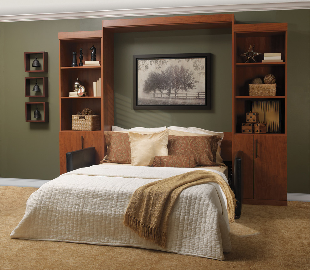 Идея дизайна: изолированная гостиная комната среднего размера в современном стиле с зелеными стенами и ковровым покрытием