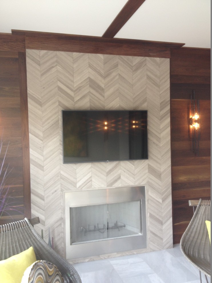 Chevron Fireplace Living Room Edmonton by River City Tile Company Houzz