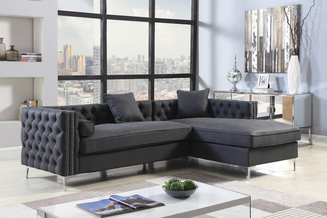 Chic Home Da Vinci Right Facing Sectional Sofa Black Velvet Contemporary Living Room New York By Houzz - Right Facing Sectional Sofa Chic Home Da Vinci Right Facing Sectional Sofa Black Velvet Contemporary Living Room New York By Houzz - Right Facing Sectional Sofa