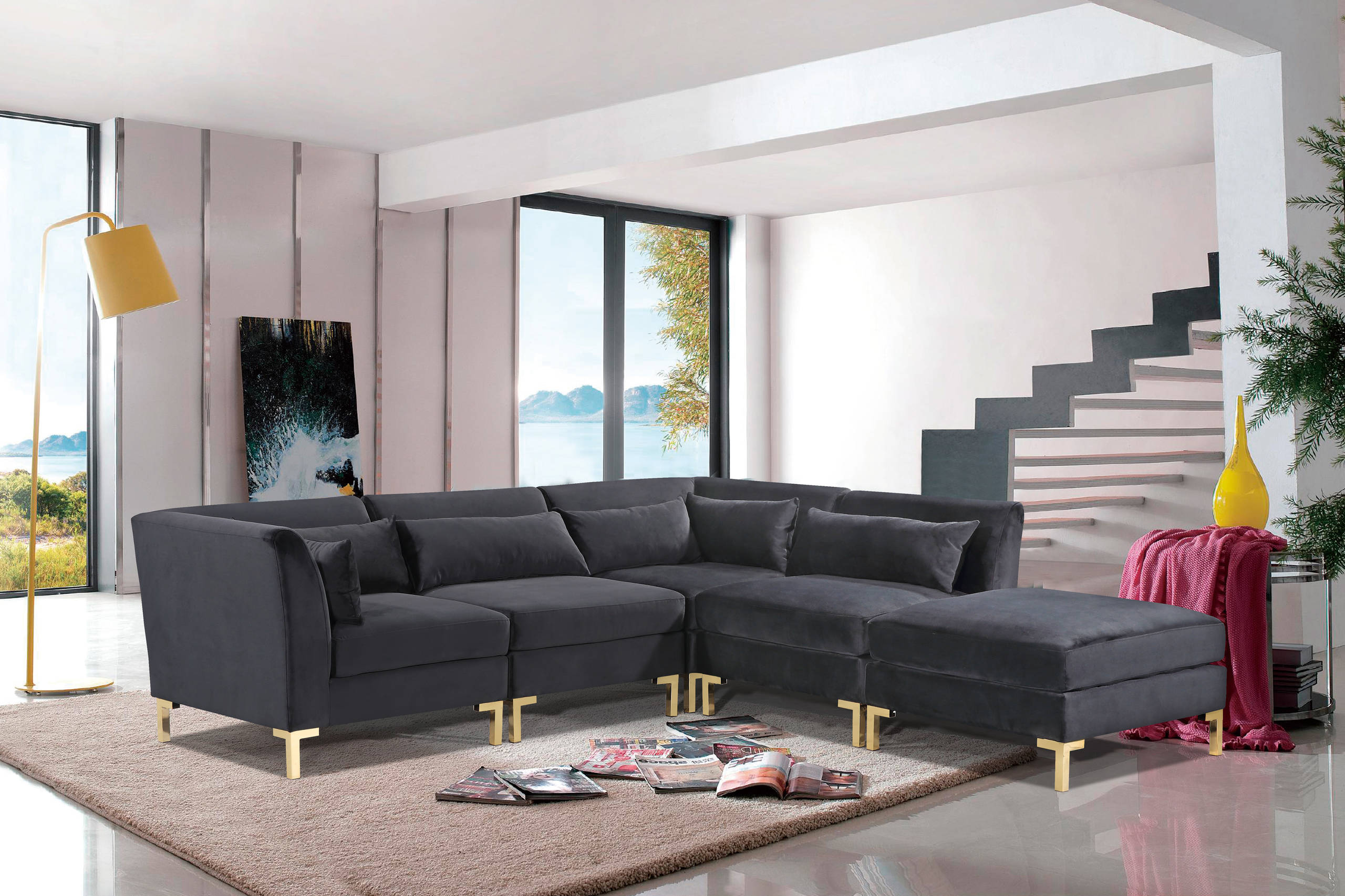 Iconic Home Lorenzo Left Facing Sectional Sofa PU Leather Grey