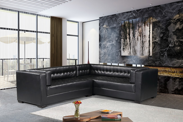 Chic Home Lorenzo Right Facing Sectional Sofa Black Pu Leather Modern Living Room New York By Houzz - Right Facing Sectional Sofa Chic Home Lorenzo Right Facing Sectional Sofa Black Pu Leather Modern Living Room New York By Houzz - Right Facing Sectional Sofa